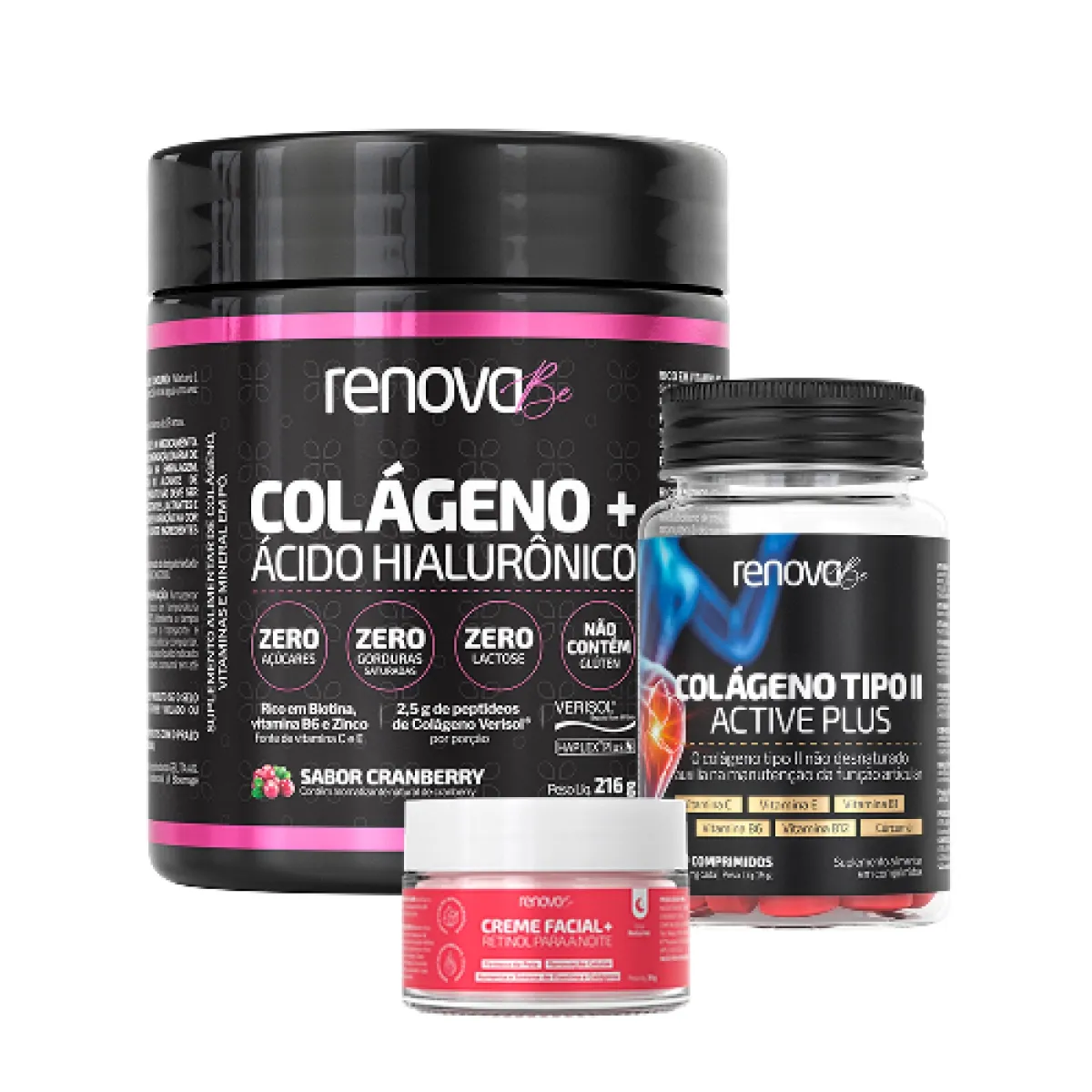 Kit Colágeno Verisol + Colágeno Tipo 2 + Creme - Conjunto Completo